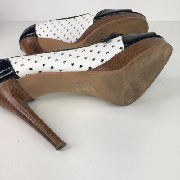Moschino Black & White Open Toe Stars Heels Size 38  Pin Up Style - Picture 6 of 14